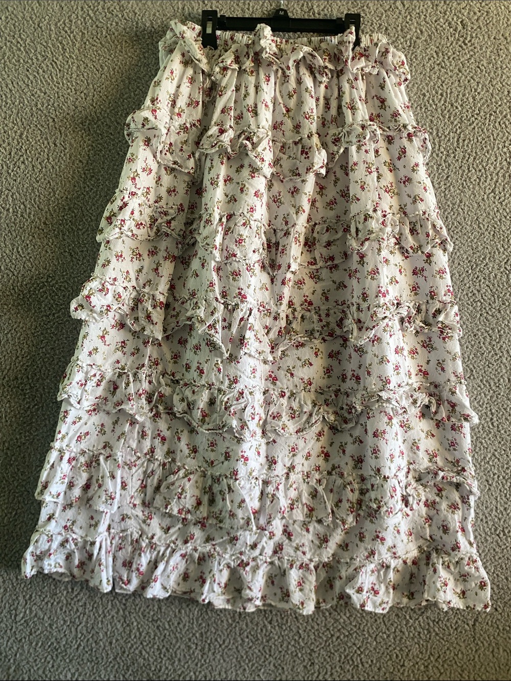 Beginning Boutique White Floral Tiered Maxi Skirt Womens Size 6